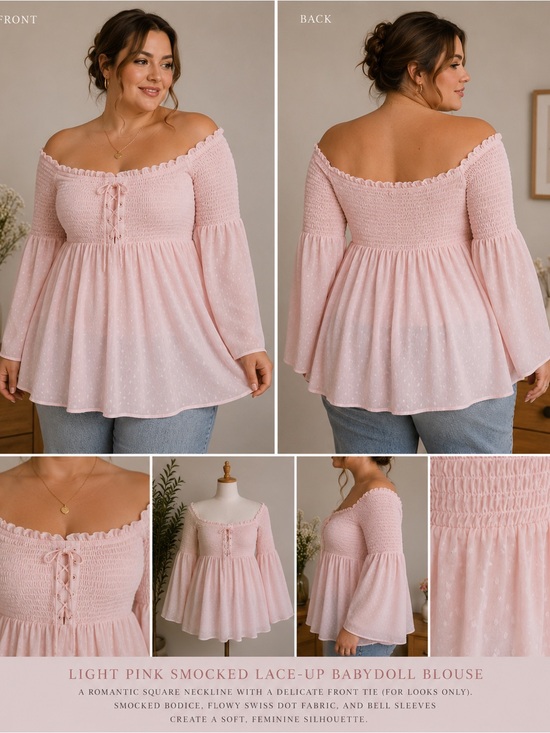 torrid Tops - Light Pink Smocked Lace-Up Babydoll Blouse